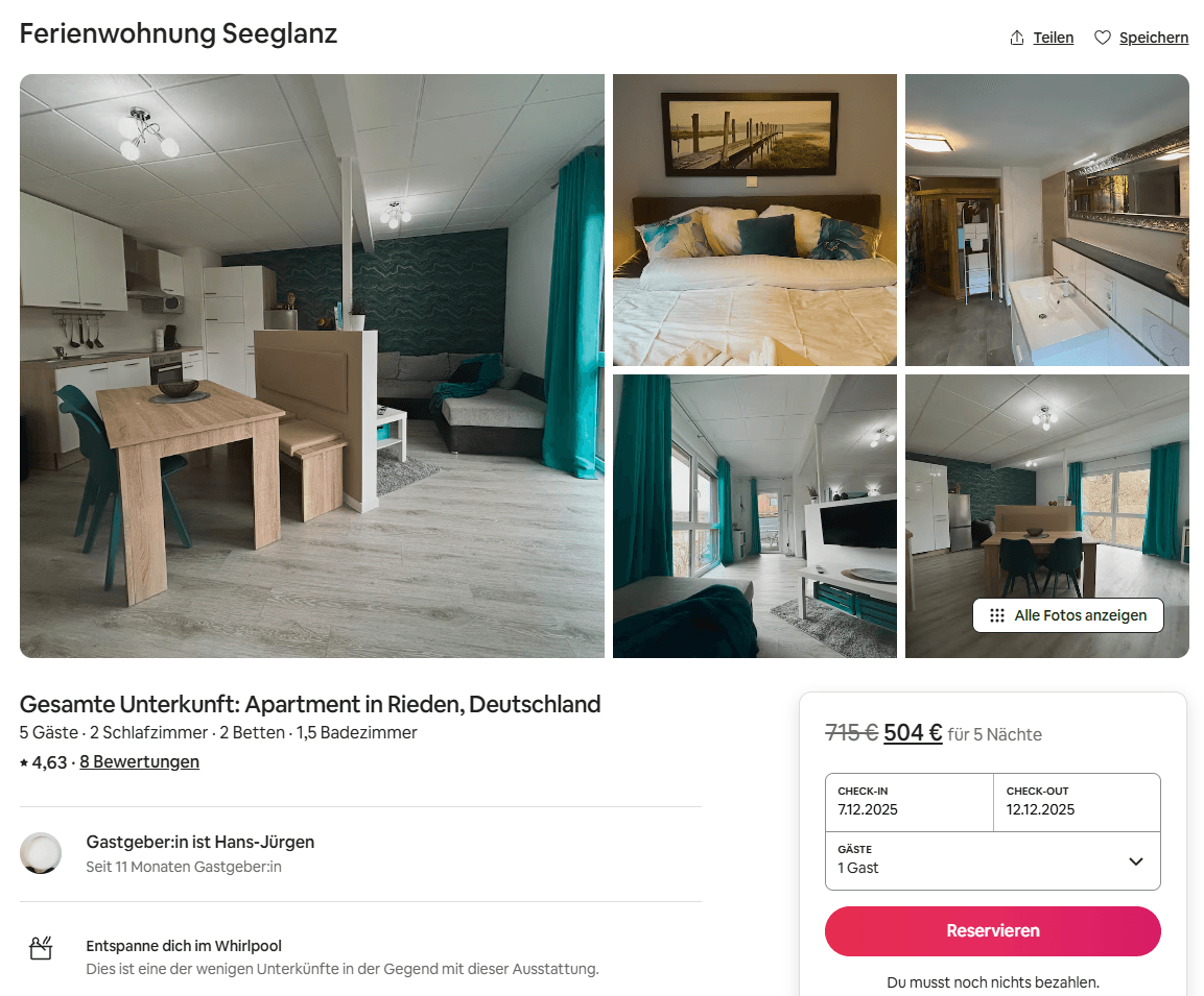 Airbnb-Inserat vor der Übernahme – einfache Fotos und generischer Titel